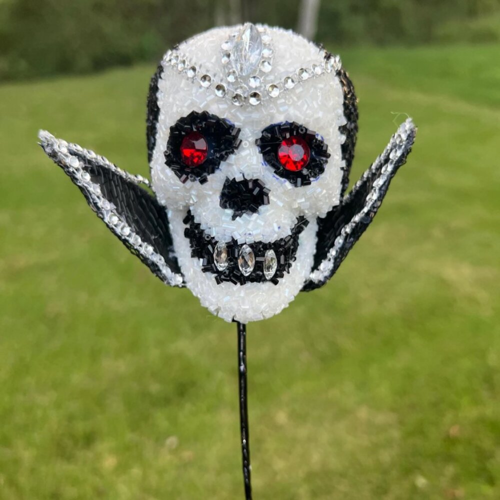 Halloween Black and White Skull Beaded and Rhinestone Vampire Skeleton Pick